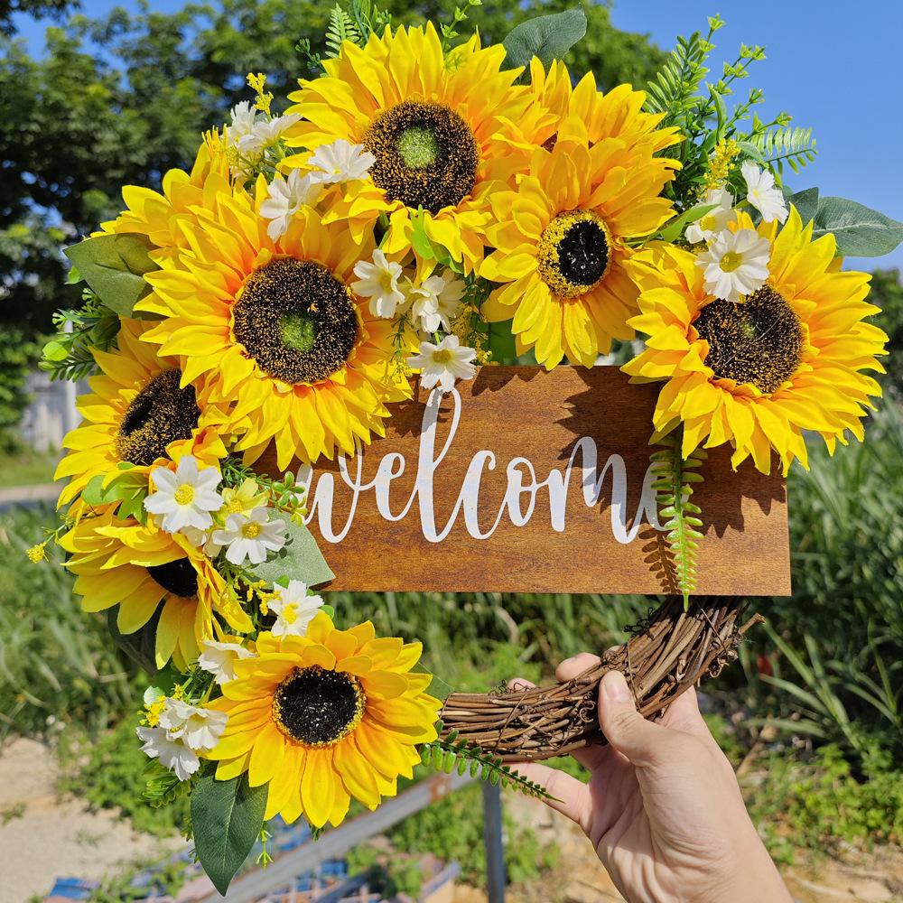 Sunflowers Wreath with Welcome for Front Door Christmas Wreath for Farmhouse Outdoor Garden Wedding Decorations