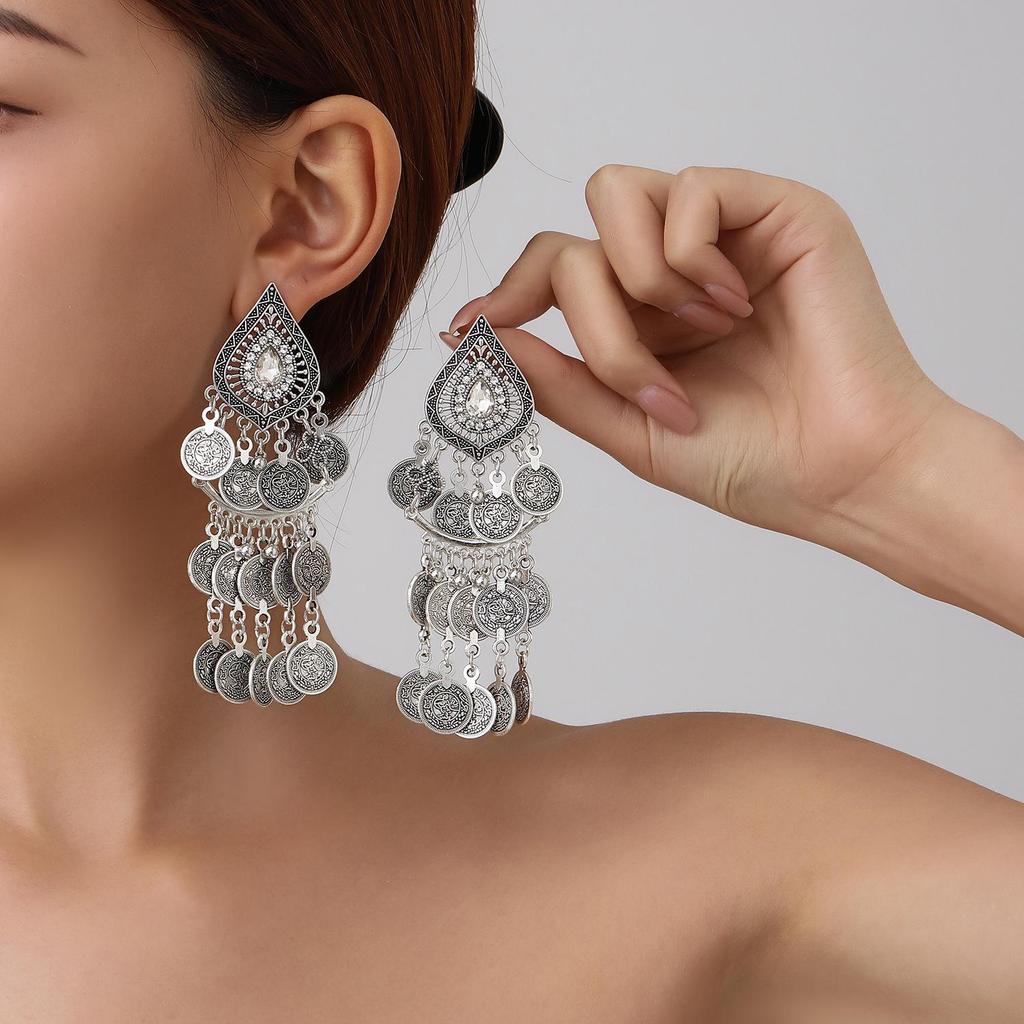 Bohemian Ethnic Tassel Metal Dangle Earrings - Fashion Exotic Ear Jewelry