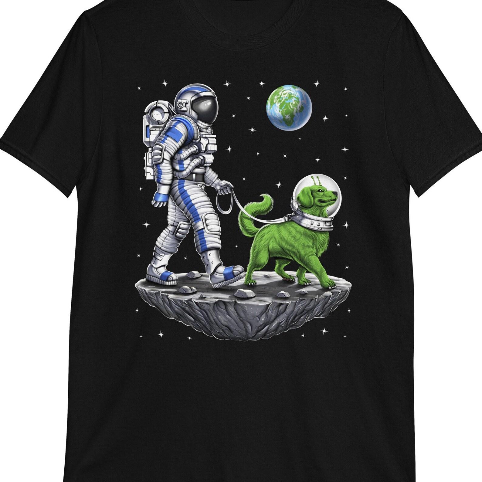 Astronaut Walking Alien Dog T-Shirt, Space Tee 130