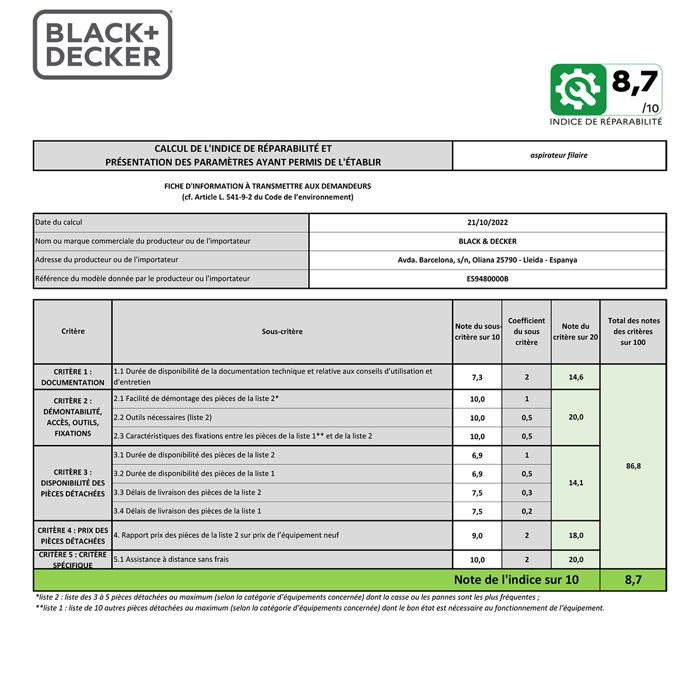 Aspirateur Traineau Sans Sac BLACK & DECKER BXVML700E - Gris - Classe A - Nettoyage Sans Sac