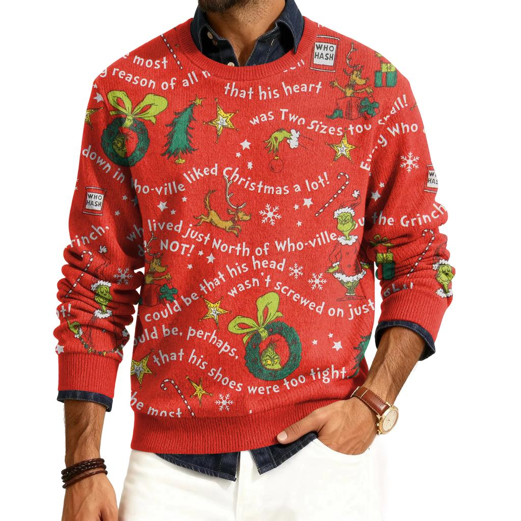 Herre Rund Hals Langermet Ribbestrikket Pullover