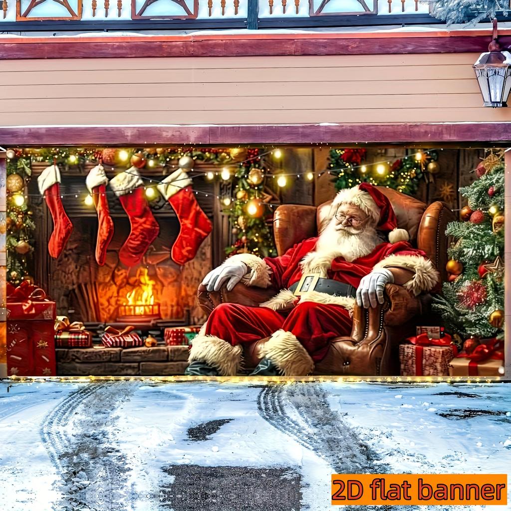2D door banner Christmas garage door banner Christmas garage door cover Christmas tree indoor and outdoor party decoration