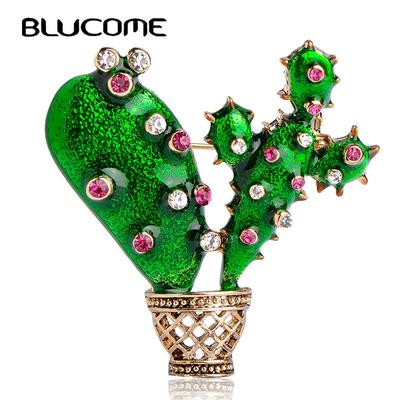 Broșă cactus email verde pentru copii, doamnă, cristal, plante, corsaj, costum, eșarfă, rochie, decorare, bijuterii de culoare aurie, ace Bijoux