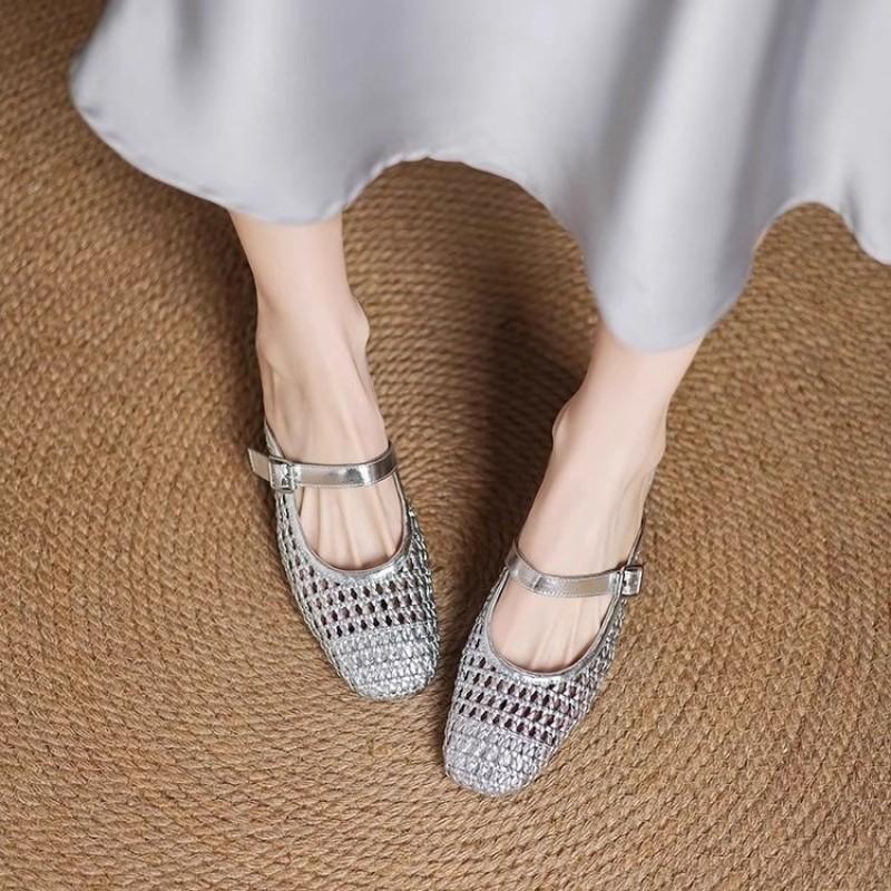 Sandals Leather Woven Hollow Word with Bag Head Cool Slippers Women Wear Fashionable Versatile Cool Slippers