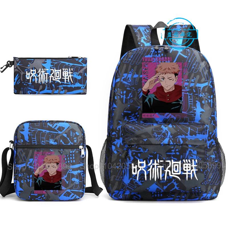 3pz Zaino Jujutsu Kaisen Ragazzi Ragazze Anime Mochila Zaino Scolastico Studente con Borsa a Tracolla Astuccio Viaggio Quotidiano Rucksack