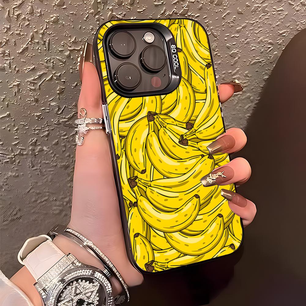 Banana Pattern Phone Case For IPhone17 Air 16 15 14 Plus 13 12 11 Pro XS Max Silver Black Bumper Case