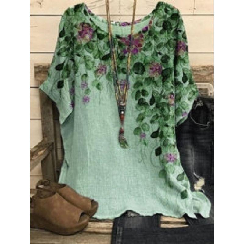 Printed round Neck Neck Casual Loose Top Print round Neck Top Women