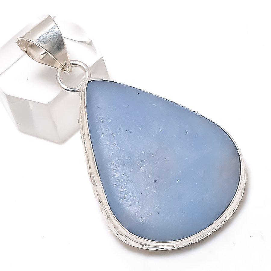 Natural Angelite Stone Gemstone 925 Sterling Silver Jewelry Pendant 2.01" m6U51
