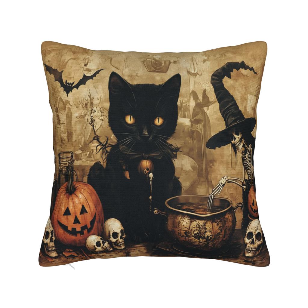 Halloween Black Cats Square Pillow Cases Witchy Moon Gothic Cushion Cover Novelty Decorative Pillowcase for Home 40x40cm