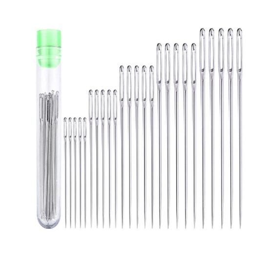 1 Set Big Eye Needles Stainless Steel Sewing Needles with Clear Storage Tube Assorted Sizes Sharp Needles for Hand