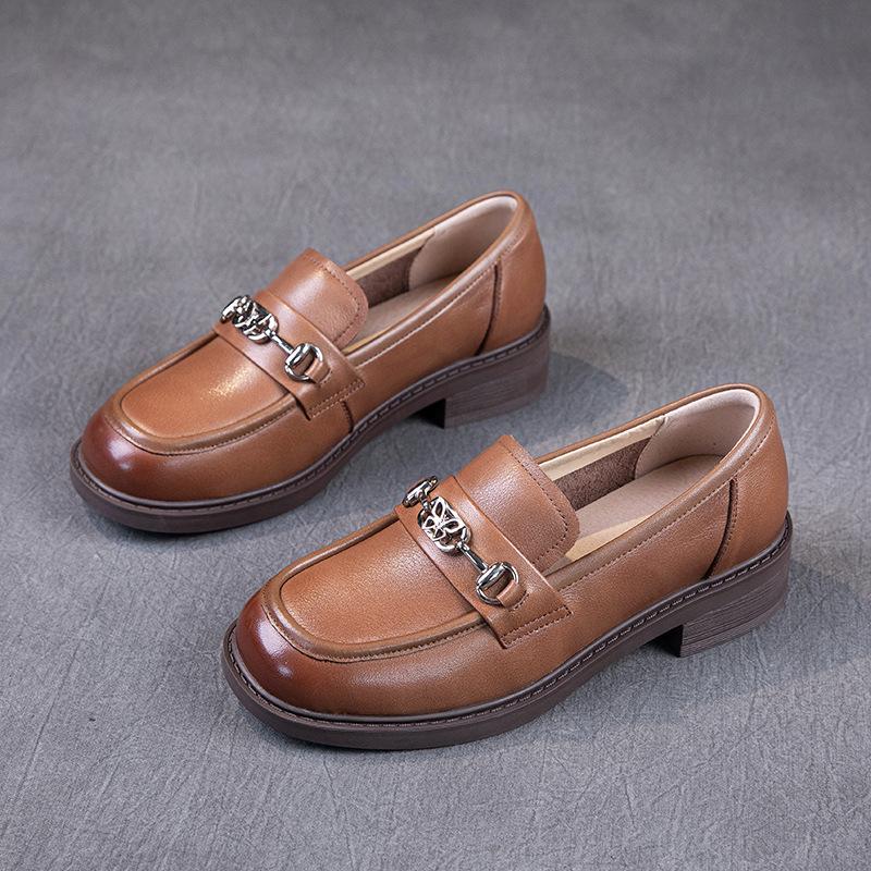 The First Layer of Cowhide Loafers for Women's Spring 2025 New Flat-soled Soft-soled Soft-faced One-pedal Women's Small Leather Shoes for Women