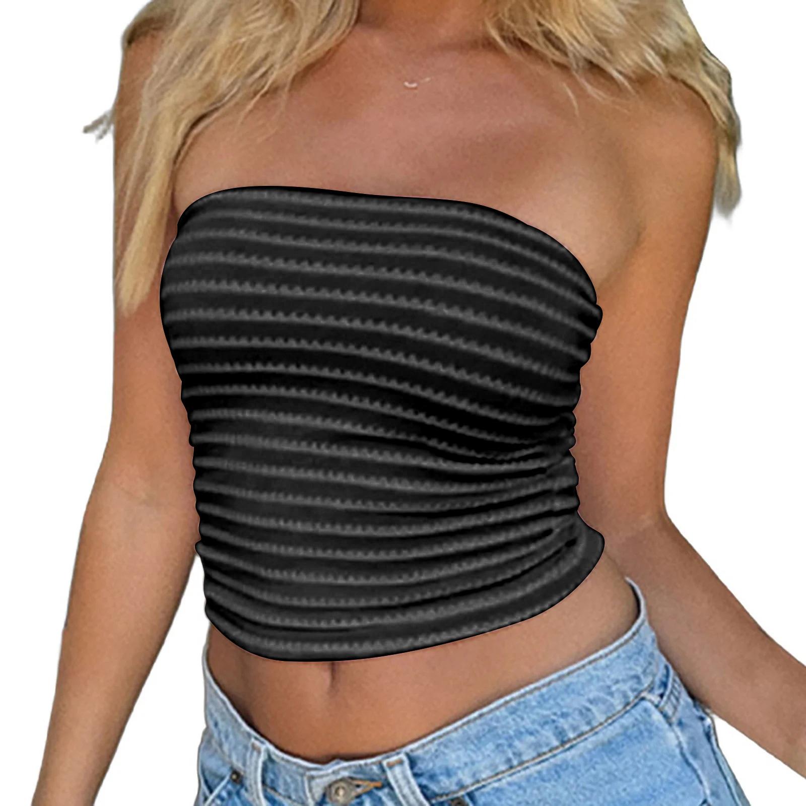 

Женская майка летняя полосатая без рукавов облегающая майка-труба L чёрный