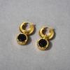Fashion Copper-Plated 18K Real Gold Inlaid With Black Agate Sparkling Stone Pendant, Ear Buckle, Niche Temperament Trendy Earrings