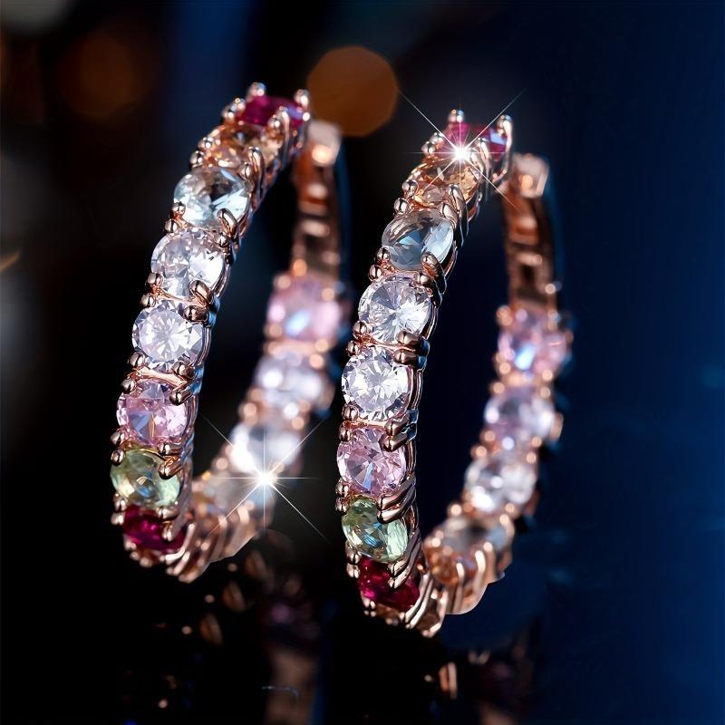 Elegant And Exquisite Rainbow-Colored Hoop Earrings, a Fashionable And Versatile Gift for My Wife This Christmas