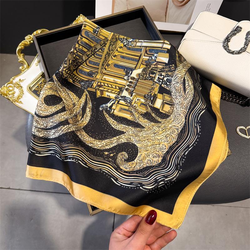 French light luxury chain small square scarf simulation silk printing silk scarf headscarf women's spring and summer scarf temperament scarf scarf new