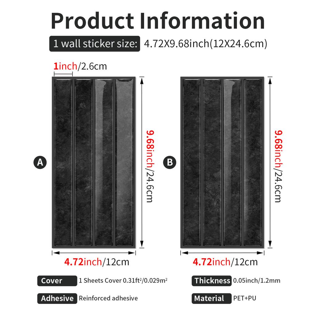 5/10 st Skala och klistra 3D-hartsplattor väggdekal, lätt att rengöra, lämplig för sovrum, kök, badrum, 2,6 cm X 12 cm