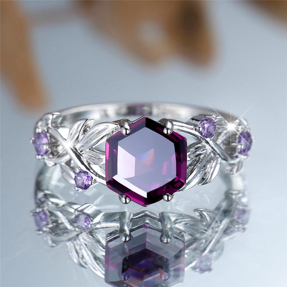 Trendy Crystal Purple Zircon Stone Vintage Silver Color Wedding Bands Engagement Rings For Women Men Minimalist Jewelry