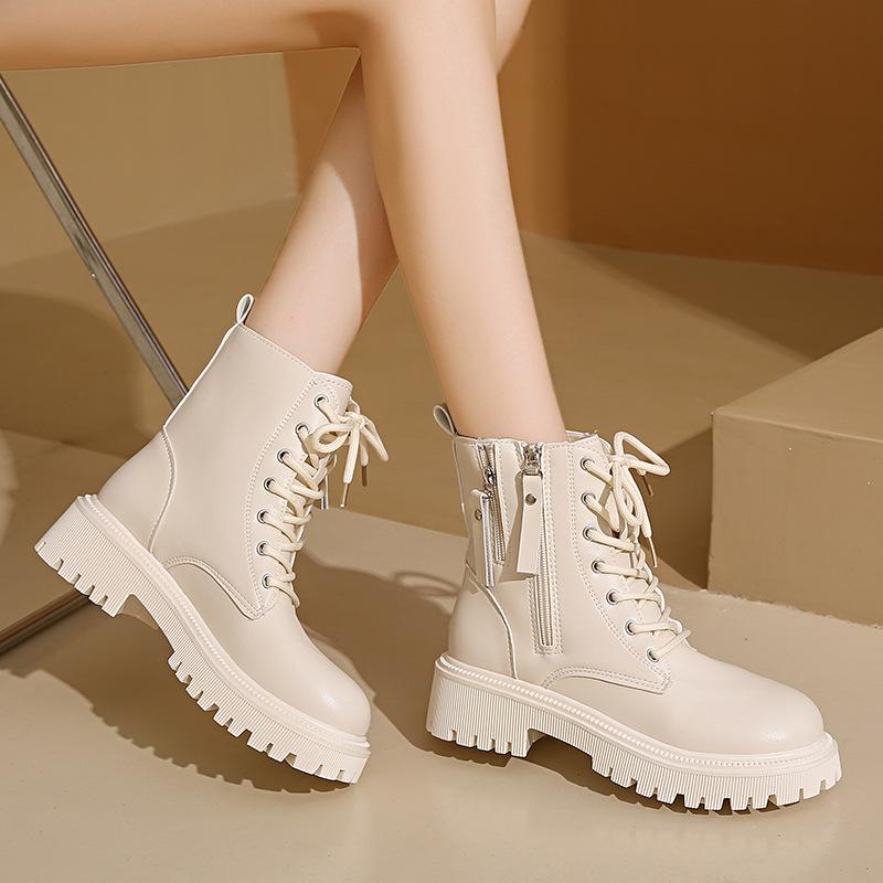 

British style solid color double zipper velvet Martin boots 2024 autumn and winter new personality trend comfortable warm women s boots 35