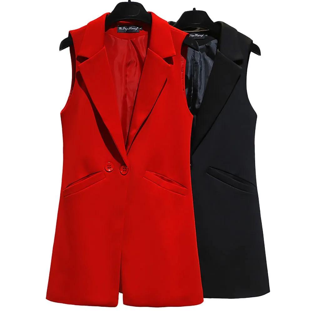 

Women s Spring and Fall Medium-length Suit Vest Temperament Thin Plus Size Sleeveless Jacket 3XL чорний
