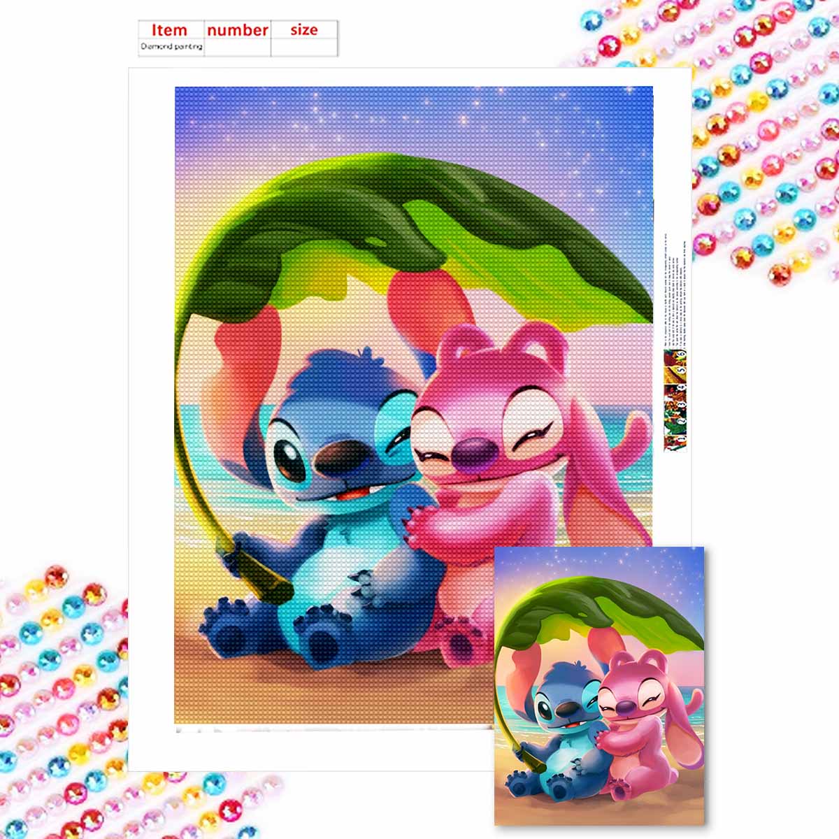 

Полная круглая алмазная вышивка Стич и его подруга Искусство Стразы Картина Мозаика DIY 5D Вышивка крестом Домашнее украшение Round 20x30cm