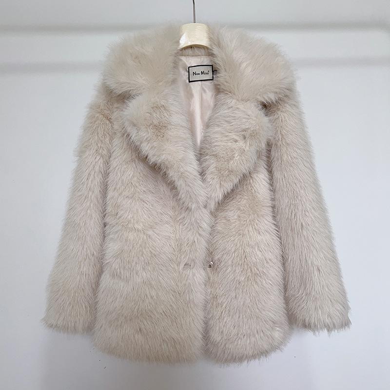 Autumn and Winter New Imitation Fur Medium-length Women's Coat Solid Color Coat Warm Windproof