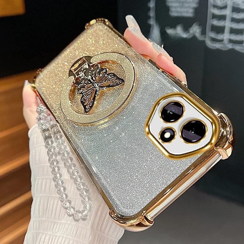 

Honor400 Держатель-бабочка Шнурок-цепочка Чехол для Huawei Honor 400 Pro Lite Гальванизированный Ударопрочный Силиконовый Чехол-подставка Honor400pro Honor 400 золотой