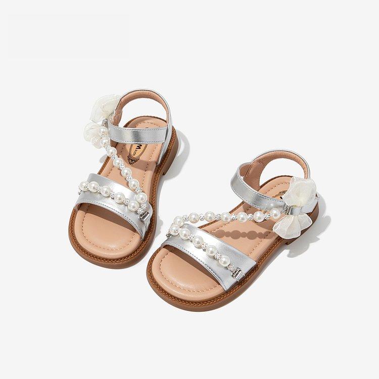 

Девочки сандалии 2025 лето новые детские туфли принцессы мягкая подошва бант женские сокровище французская маленькая девочка пляжная обувь 36 серебряный