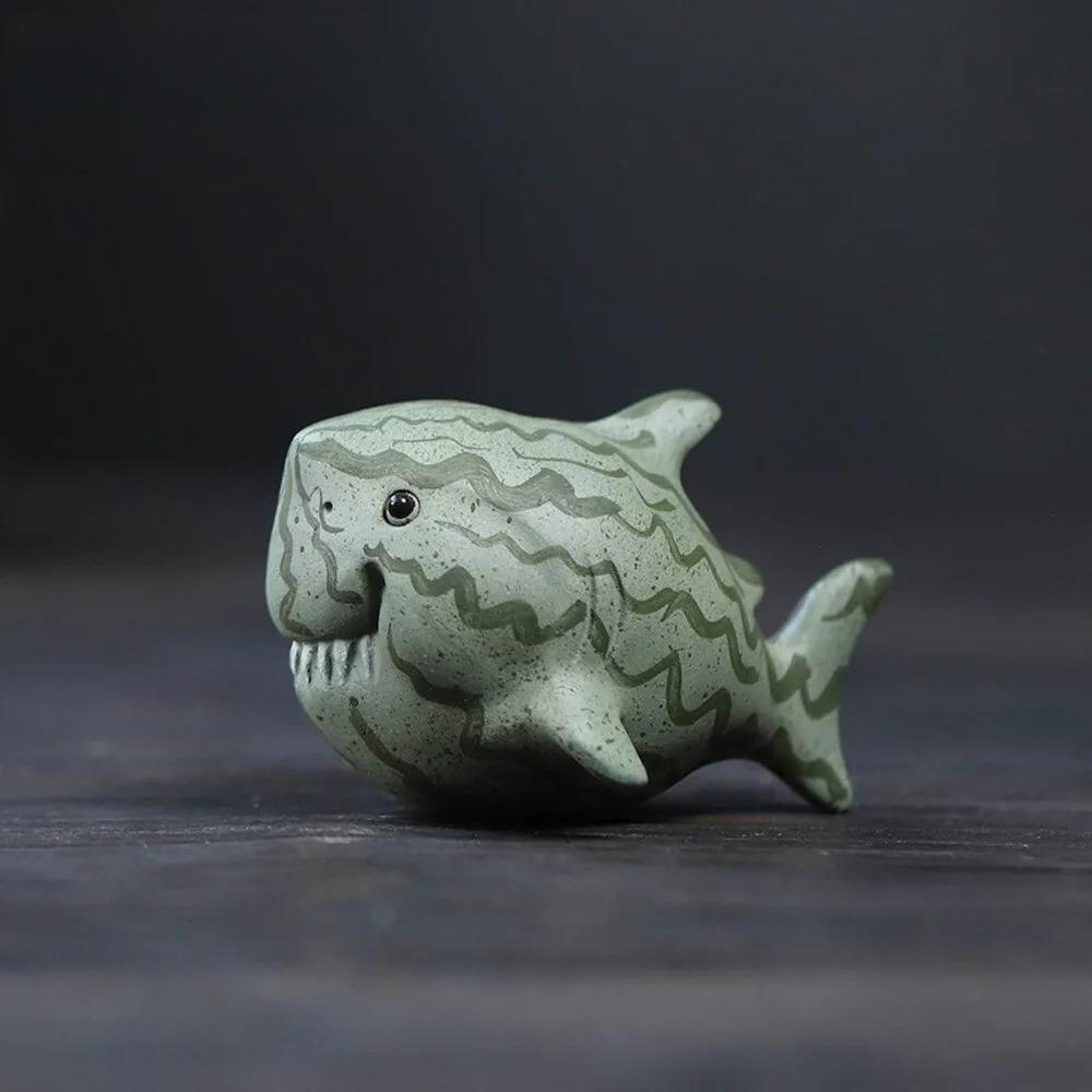 Watermelon Shark Handmade Tea Table Ornament Purple Clay Tea Pet Premium Accessory Shark Watermelon Sculpture Tea Ceremony Craft