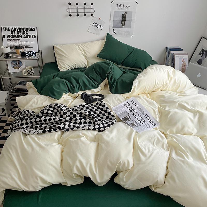 Four-Piece Pure Cotton Washable Bed Set: Skin-Friendly Sheet and Duvet Cover, Ideal for Dormitory Beds.
