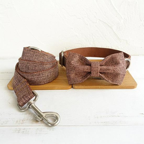 MUTTCO Tear-Resistant Double Layer Dog Collar & Bow Tie Leash Set UDC-039 XL