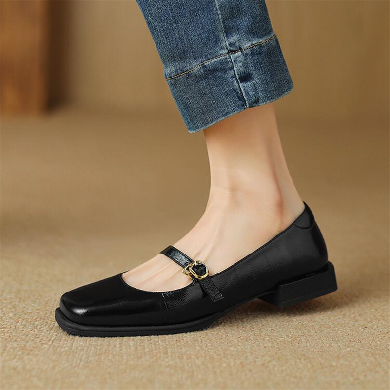 Fashion New Genuine Leather Mary Jane Shoes for Women LEISURE Women Pumps Square Toe Low Heel Shoes Woman Zapatos De Mujer Ladies Shoes