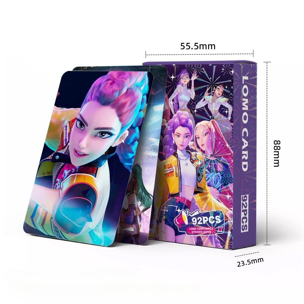 92pcs Kpop Demon Hunters Laser Cards K-POP Witch Hunt Cartoon Series Accessories 60pcs LOMO Small Cards & 32pcs Stickers