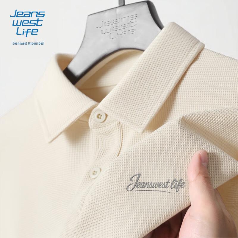 JEANSWEST LIFE Men's Waffle Knit Letter Print Polo Shirt
