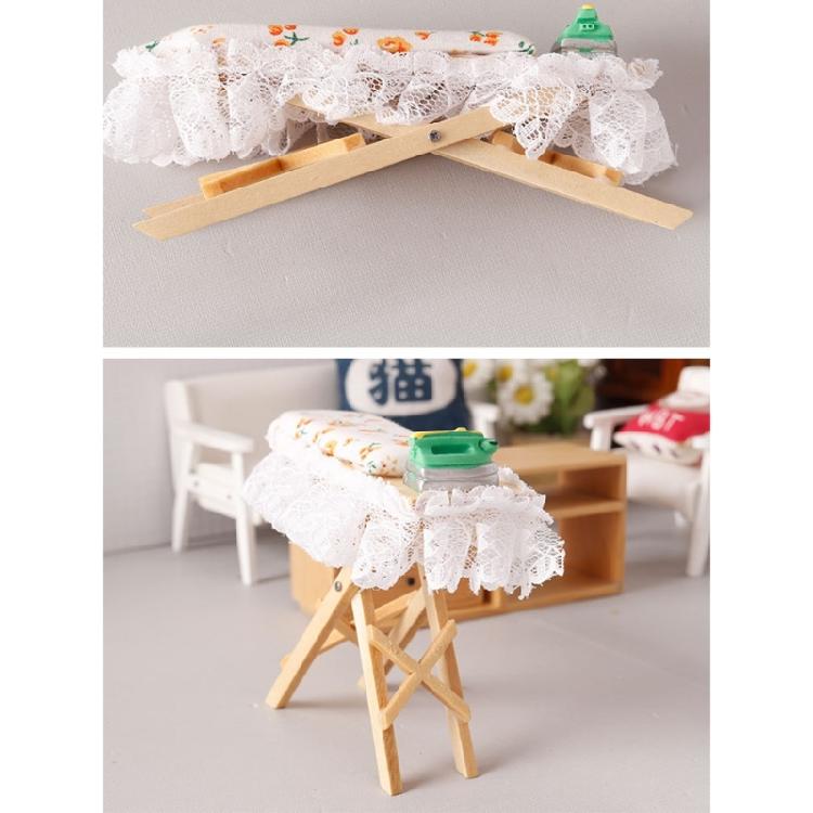 Miniature Wood Ironing Board with Iron for Dollhouses 1/12 Scale Dollhouses Furniture Living Room Display Accessories