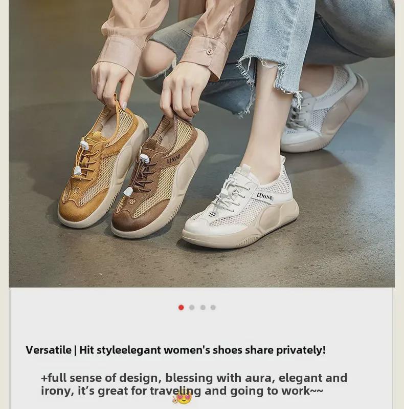 Balerini de damă moi cu talpă groasă, din piele de vacă și plasă, slip-on, Primăvară/Vară 2025