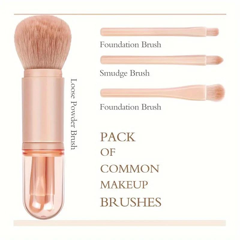 4-piece mini travel makeup brush set retractable base, eye shadow brush portable, compact easy to clean facial makeup brush set