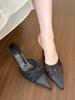 Cold and Gentle Spring and Summer Lace Pointed Head Bow High Heels Women's Sexy Bag Head Half Slippers