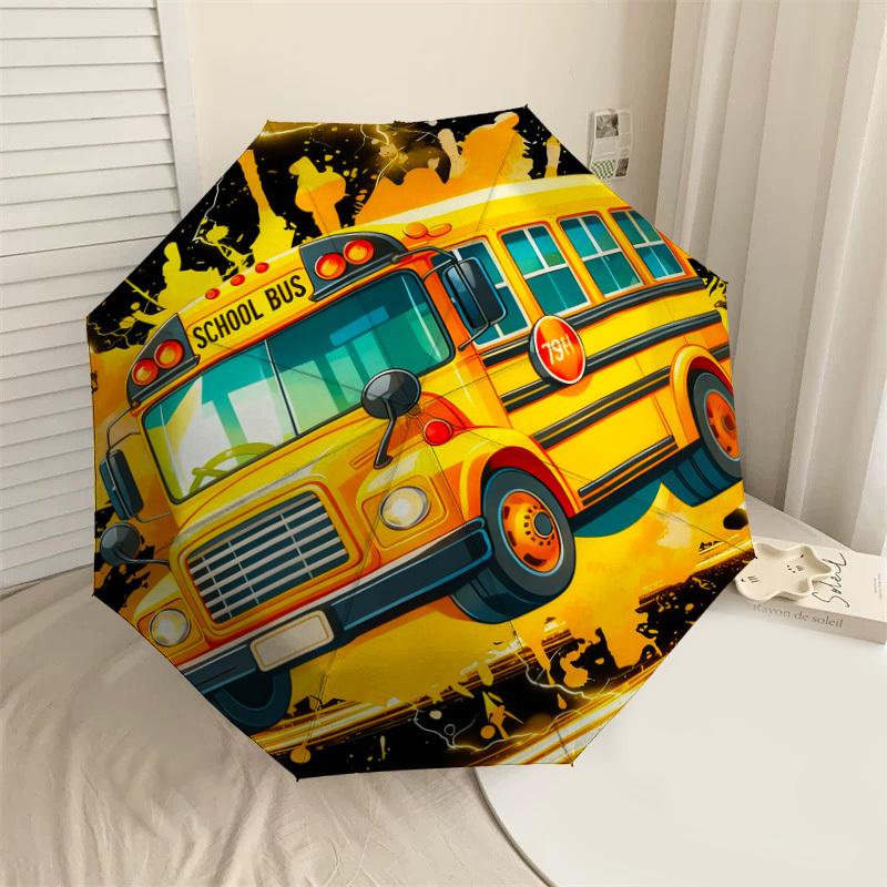 1pc School Bus Lightning Pattern Umbrella Design Automatic Opening and Closing Umbrella, High-quality Travel Umbrella,  C1128188