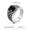 Punk Vintage Ethnic Rings for Men Retro Viking Knot Rune Finger Band, Black Geometric Square Stone Signet Ring Jewelry