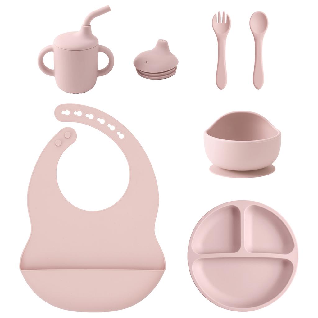 Color Kids 6PCS Silicone Feeding Set Divided Plates Sippy Cup Training Eating Cutlery Strong Suction Bowl BPA Free Tableware set