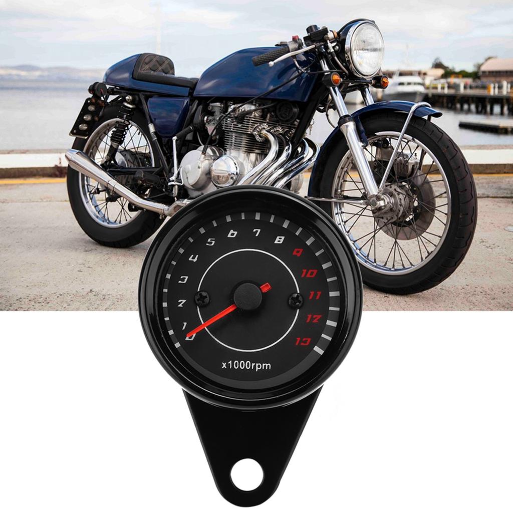 Motorcycle Backlight Tachometer Speedometer Aluminum Gauge ReplacementBlack Housing Black Dial