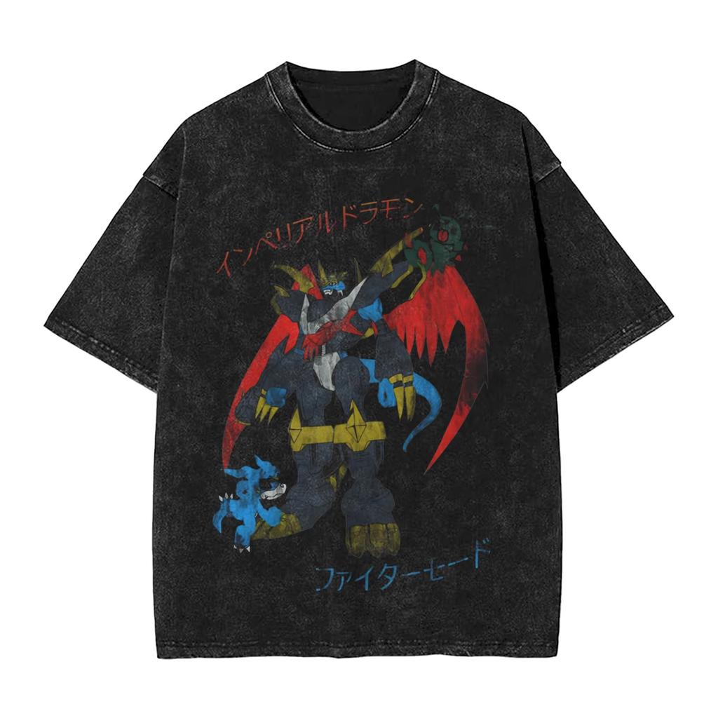 Hot Sale Anime Digimon World Manga Manga Graphic Print T-Shirt Men Women Retro Washed O-neck Cotton Streetwear Harajuku Short Sleeve Summer New Tee