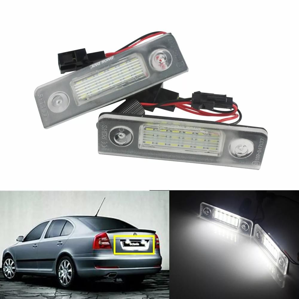 2pcs Car LED Licence Number Plate Light Canbus White OEM1Z0943021For Skoda Octavia 1Z Roomster 5J Car Accessories