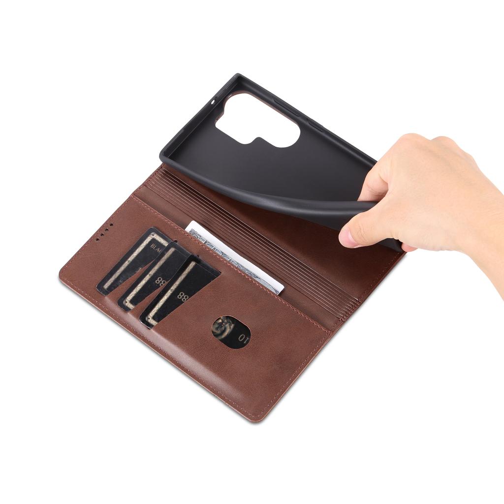 AZNS For Samsung Galaxy S24 Ultra Case Magnetic Suction Leather Phone Cover with Wallet Stand