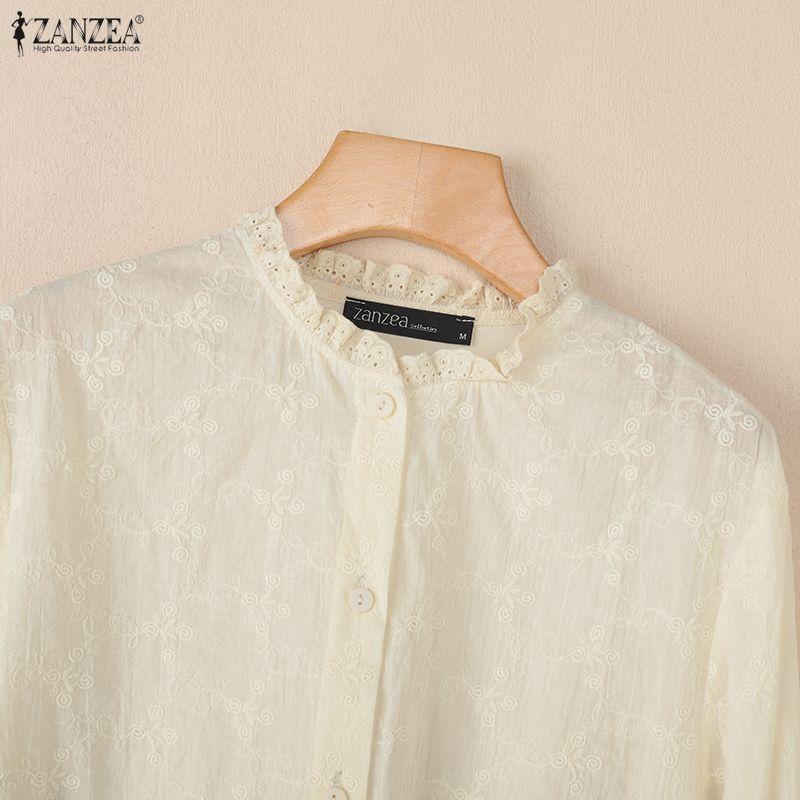 ZANZEA Bluză casual de damă cu gât rotund, largă, cu mâneci lungi, patchwork