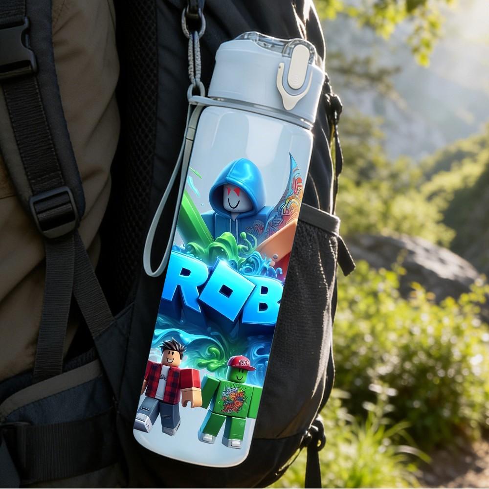 1PC Roblox Game Character Print 750ml Color Plastic Sports Water Bottle Leakproof Flip Straw Lid Suitable for Sports Office Home Use