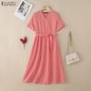 ZANZEA Women Casual V-Neck Summer Short Sleeve Plaid Print Dress