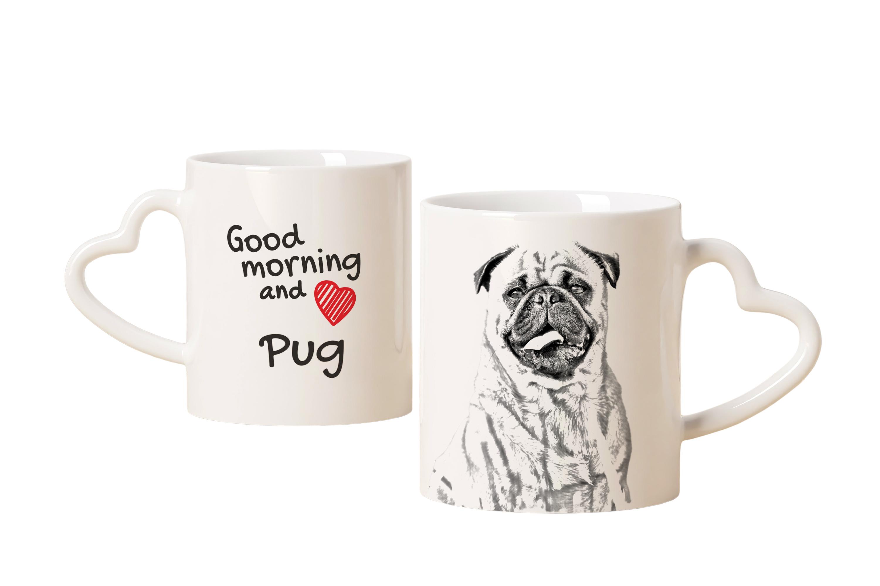 

Pug - cup with a dog, adorable cup with a heart-shaped handle, universal gift from the Art-Dog brand білий