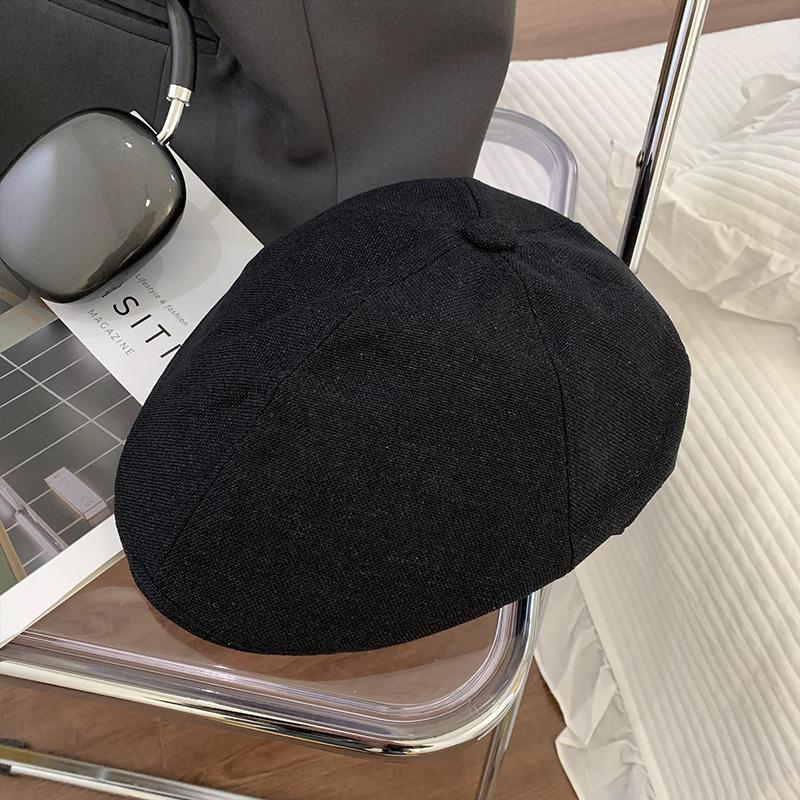 Retro Yamamoto style thin breathable washed linen pleated design octagonal hat temperament show face small equestrian hat