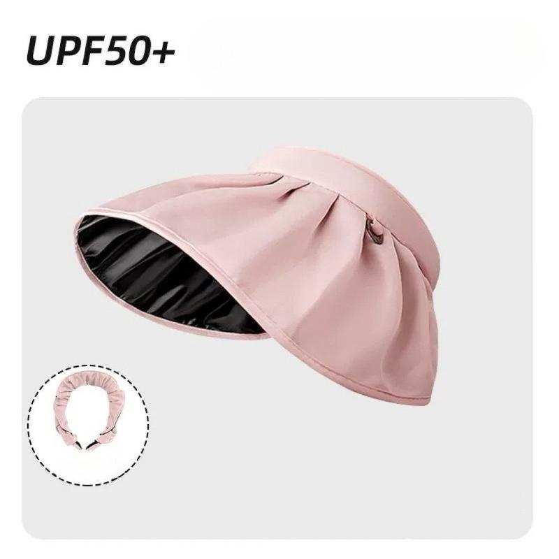 

Stylish Summer Sun Hat Women Foldable Hair Hoop UV Resistant Large Brim Shell Hat Empty Top Hat Covering Outdoor Sun Riding Hat розовый